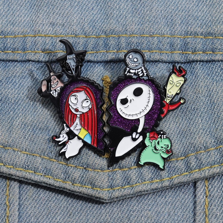 Set of 2 Nightmare Before Christmas Enamel Brooches - Durable Metal & Enamel Pins for Halloween & Everyday Wear - Spooky Yet Stylish Fashion Accessories - Perfect Gift Idea for Movie Fans - Versatile Usage on Clothes, Backpacks, Hats - Long-Lasting Quality & Vibrant Colors