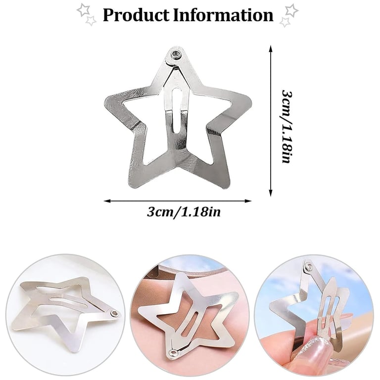 Y2K Silver Star Hair Clips Set - High-Quality Metal Hairpins for Girls, 10/25/50/100/200 Pieces, Unique Star Design, Secure Snap Clip Hold, Versatile Styling Options, Durable and Long-Lasting, Great Gift Idea for Any Occasion, Adds Sparkle and Charm to Hair Accessories Collection
