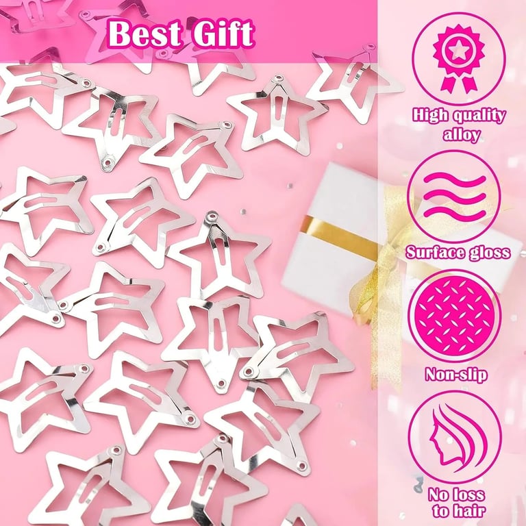 Y2K Silver Star Hair Clips Set - High-Quality Metal Hairpins for Girls, 10/25/50/100/200 Pieces, Unique Star Design, Secure Snap Clip Hold, Versatile Styling Options, Durable and Long-Lasting, Great Gift Idea for Any Occasion, Adds Sparkle and Charm to Hair Accessories Collection