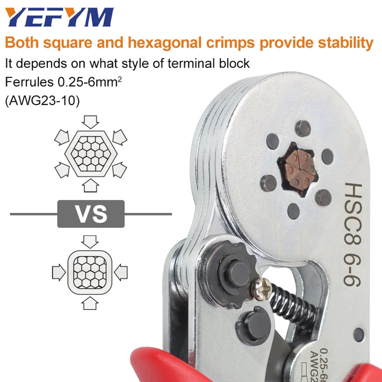 High-Quality Ferrule Crimping Tool HSC8 6-4/6-6 for Precision Wire End Crimping - Ergonomic Electrical Crimper Plier for Professionals and DIY Enthusiasts - Versatile and Portable Tool for Automotive, Industrial, and Household Electrical Repairs