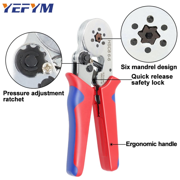 High-Quality Ferrule Crimping Tool HSC8 6-4/6-6 for Precision Wire End Crimping - Ergonomic Electrical Crimper Plier for Professionals and DIY Enthusiasts - Versatile and Portable Tool for Automotive, Industrial, and Household Electrical Repairs