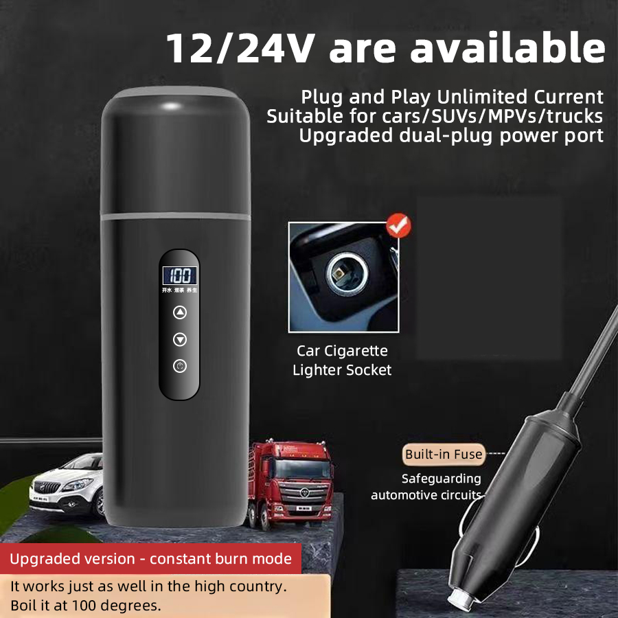 Portable Car Heating Cup with Touch Screen Control, Adjustable Temperature Settings, 500ml Capacity - Ideal for Road Trips, Camping, Commuting - Compact and Travel-Friendly Electric Kettle for On-the-Go Heating Needs