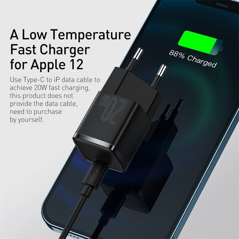 Baseus 20W USB Type C Fast Charger for iPhone 15, 14, 13, 12 Pro Max, 11, X, 8 Plus - Portable and Universal Power Adapter with Safety Features and Durable Construction - Quick Charging for iPhones, Androids, Tablets, Laptops - Compact and Lightweight Travel Charger