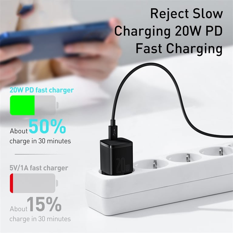 Baseus 20W USB Type C Fast Charger for iPhone 15, 14, 13, 12 Pro Max, 11, X, 8 Plus - Portable and Universal Power Adapter with Safety Features and Durable Construction - Quick Charging for iPhones, Androids, Tablets, Laptops - Compact and Lightweight Travel Charger