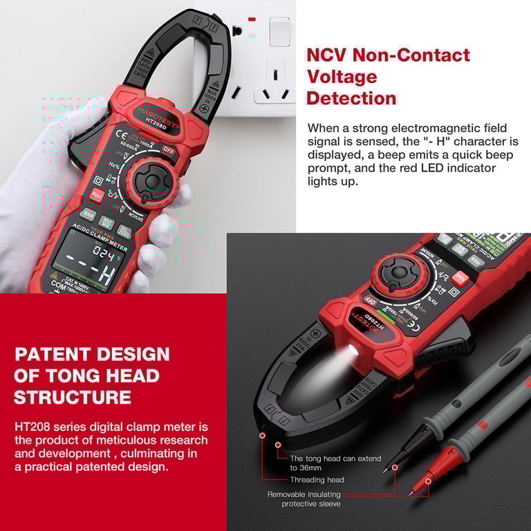 HT208A/D AC/DC Digital Clamp Meter with True RMS, NCV, Ohm Testing, Capacitance & Hz Measurement - High-Precision Electrical Tester for Electricians, Technicians, and DIY Enthusiasts - Non-Contact AC Current Measurement up to 600A - Large LCD Screen & Durable Design for Easy Troubleshooting & Maintenance