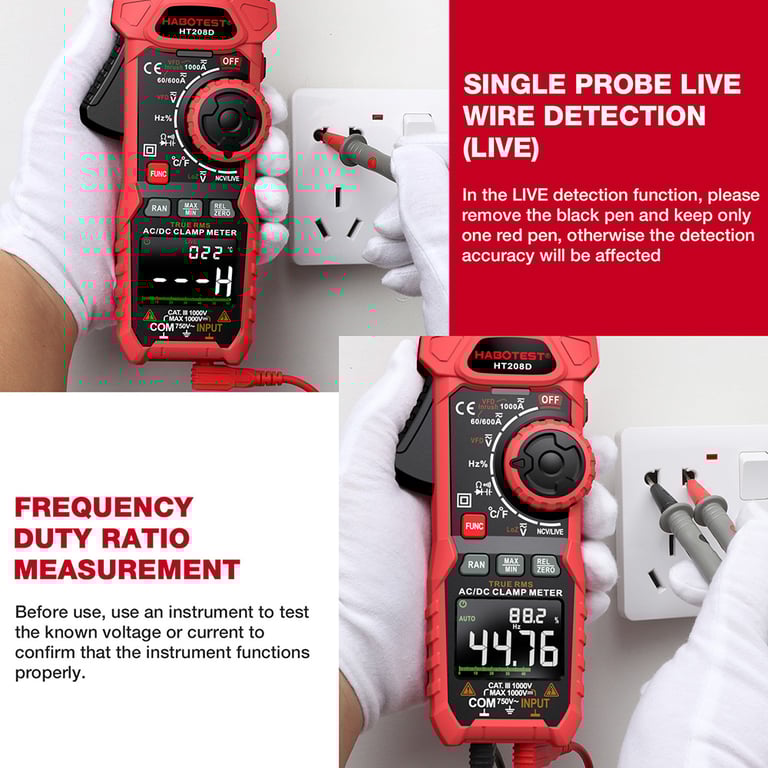 HT208A/D AC/DC Digital Clamp Meter with True RMS, NCV, Ohm Testing, Capacitance & Hz Measurement - High-Precision Electrical Tester for Electricians, Technicians, and DIY Enthusiasts - Non-Contact AC Current Measurement up to 600A - Large LCD Screen & Durable Design for Easy Troubleshooting & Maintenance